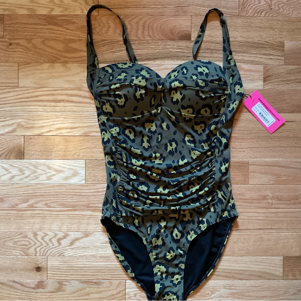 New - Betsey Johnson one piece bandeau swimsuit fancy leopard print